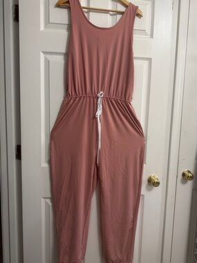 Sleeveless Dusty Rose Drawstring Waist Jumpsuit